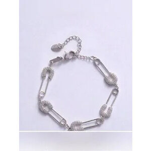 Silver Safety Pin Link Bracelet